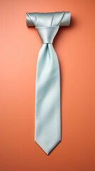 Silver necktie on an orange surface, offering a sleek addition to formal attire.
