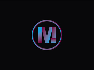 Typography M Logo Art, Initial m Circle Purple Color Logo With Black Background Design