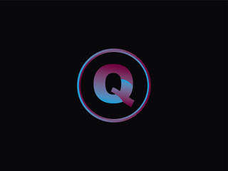 Typography Q Logo Art, Initial q Circle Purple Color Logo With Black Background Design