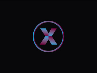 Typography X Logo Art, Initial x Circle Purple Color Logo With Black Background Design
