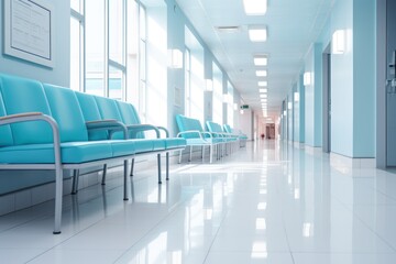 Hospital waiting room with empty chairs.