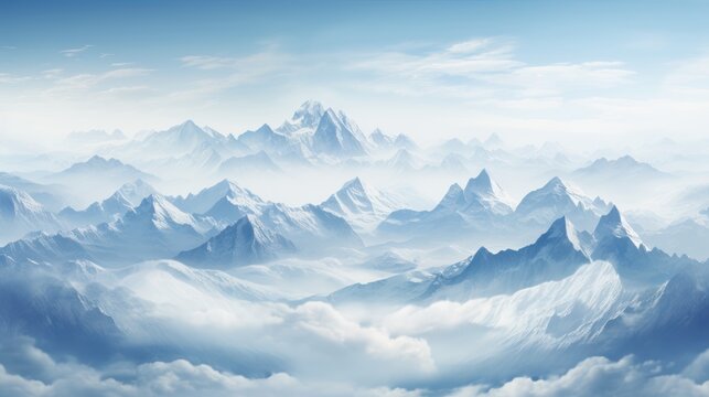  a view of the top of a mountain range from a bird's eye view of the clouds and the top of the mountain range in the foreground is a blue sky.