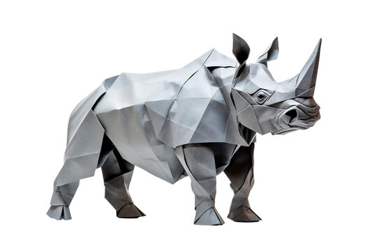 Isolated Origami Rhinoceros Creation on a transparent background
