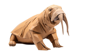 Folded Paper Walrus Isolation on a transparent background