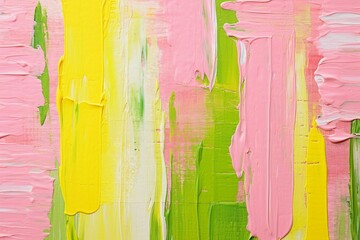 春夏用のカラフルな抽象背景油絵バナー）ピンク・黄色・黄緑のラフな縦縞