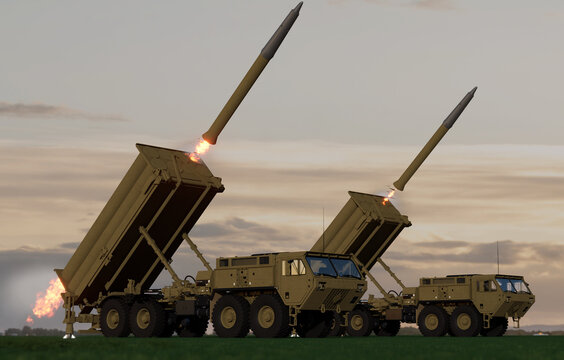 Long-range air and missile defence system in firing mode.3d illustration.	
