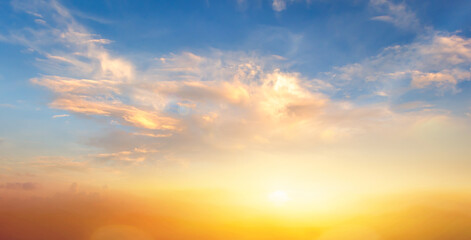 sunrise and golden cloudy sky nature panorama background
