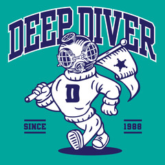 Vintage Diver Helmet Head Mascot Character Design in Sport Vintage Athletic Style Hand Drawn Vector Design