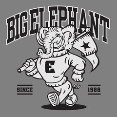 Big Elephant Mascot Character Design in Sport Vintage Athletic Style Hand Drawn Vector Design