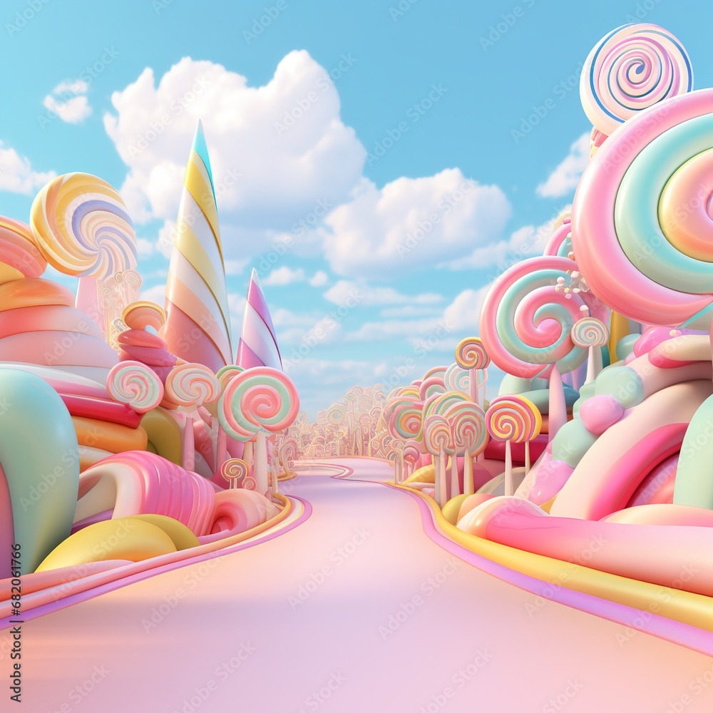 Wall mural candyland very beautiful rainbow pieces of candy pastel colors