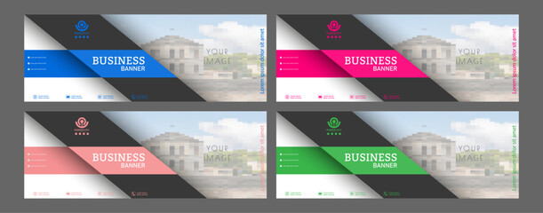 Business banner. A set of colored horizontal templates with space for a photo, illustration or corporate image. Layout of a modern catalog cover, brochure, project or creative idea - obrazy, fototapety, plakaty