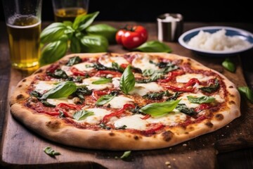 freshly baked margherita bbq pizza with fresh basil