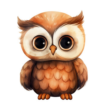 Owls Watercolor Illustration on Isolated Background.Created with Generative AI technology.