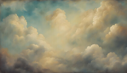vintage clouds painting with sponge and brush - obrazy, fototapety, plakaty