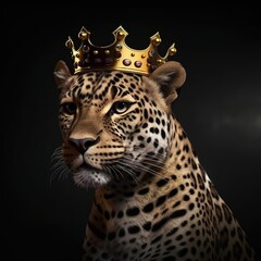 Portrait of a majestic Leopard with a crown