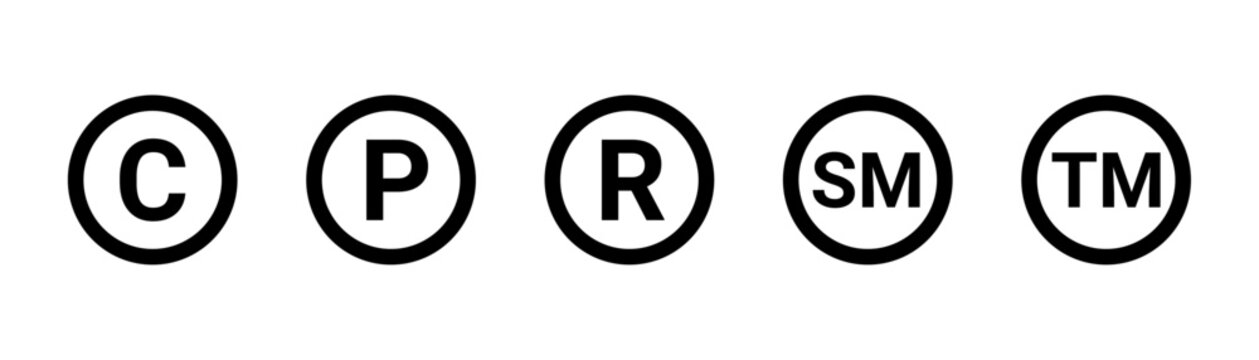 Copyright mark, registered trademark, sm, tm symbol vector. Intellectual property signs collection.