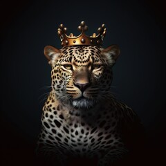 Obraz premium Portrait of a majestic Leopard with a crown