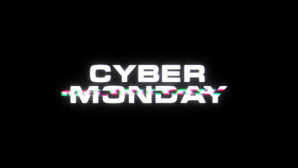 Cyber Monday banner with glitch effect. Web banner for cyber monday sales with distortion effect. Digital sales. Discount for household appliances. Design for advertising on websites.