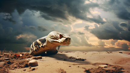 snake in the sand,Silent Slitherers: Serpents in the Sand - obrazy, fototapety, plakaty