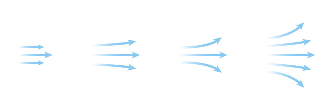 Wind flow arrow direction transparent background. Air conditioner direction set.