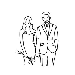 wedding couple illustration. Hand drawn style vector design illustrations.
