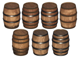 wooden barrel collection isolated 3d render