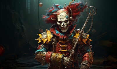 clown equipped with a lance intricate and strange - obrazy, fototapety, plakaty