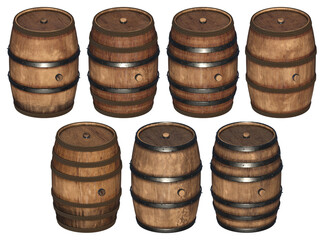 wooden barrel collection isolated 3d render