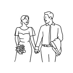 wedding couple illustration. Hand drawn style vector design illustrations.