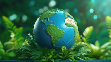 Obraz na płótnie Canvas green earth globe made up with green natural grass background