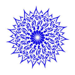 Blue tribal mandala icon with shadow. Perfect for logos, icons, items, tattoos, stickers, posters, banners, clothes, hats