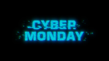 Cyber Monday banner. Cyberpunk style Cyber Monday text with glitch effect, glitches and distortion for advertising. Design for advertising banner, promo, web, etc.