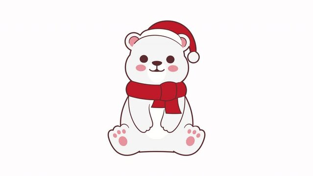 Cute Polar Bear Winter Christmas Happy Animation