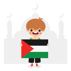 Cartoon Child With Palestine Flag
