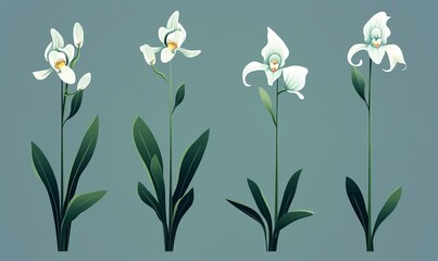 minimal cartoon illustration of different orchids 