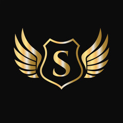Obraz premium Win Logo On Letter S With Shield Symbol. Transportation Logotype