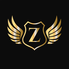 Win Logo On Letter Z With Shield Symbol. Transportation Logotype