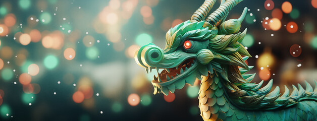 Fototapeta premium The green wooden dragon is the symbol of the new year 2024 according to the Chinese calendar.