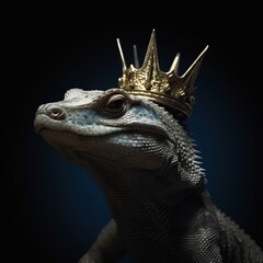 Fototapeta premium Portrait of a majestic Monitor lizard with a crown