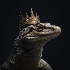 Portrait of a majestic Monitor lizard with a crown