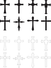 Editable set of christian cross vector