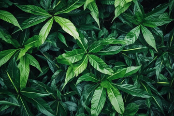 Natural texture pattern of growing tropical green leaves