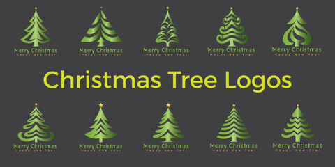Fototapeta na wymiar Christmas tree icon, logo or symbol set for new year card and design