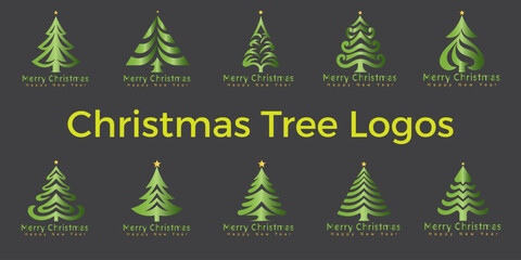 Christmas tree icon, logo or symbol set for new year card and design