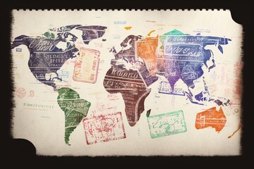 background concept immigration tourism Travel, map world form country visa fferent stamps Passport