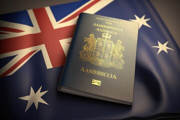 concept immigration naturalization Australia, passport Getting flag australian Australia Passport - obrazy, fototapety, plakaty