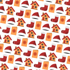 Fototapeta na wymiar A festive pattern featuring Santa Claus and a cozy house, perfect for holiday-themed designs, Christmas decorations, wrapping paper, greeting cards, and seasonal textile prints.