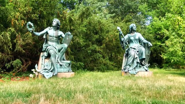 Statues. Statues in city park. Luzanky Park. Brno, Czech Republic.
