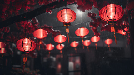 Obraz na płótnie Canvas Chinese Red Lanterns Lighting the Night, created with AI, PNG, 300 DPI