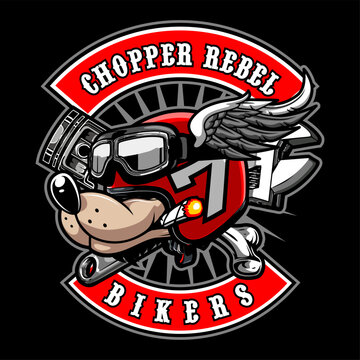 cartoon helmeted dog as a motorcycle club patch